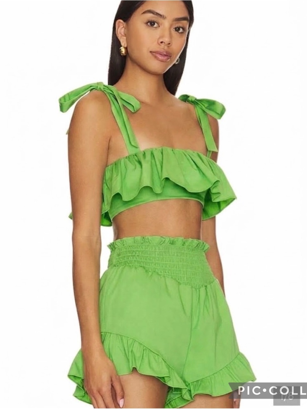 Camila Coelho x Revolve Brittany Bright Green Crop Top and Short Set S Resort